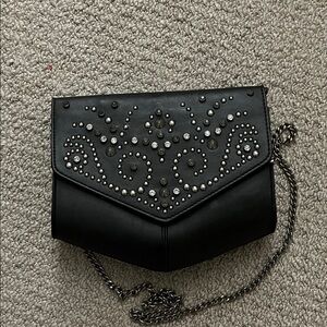 Express Black Studded Clutch with Chain